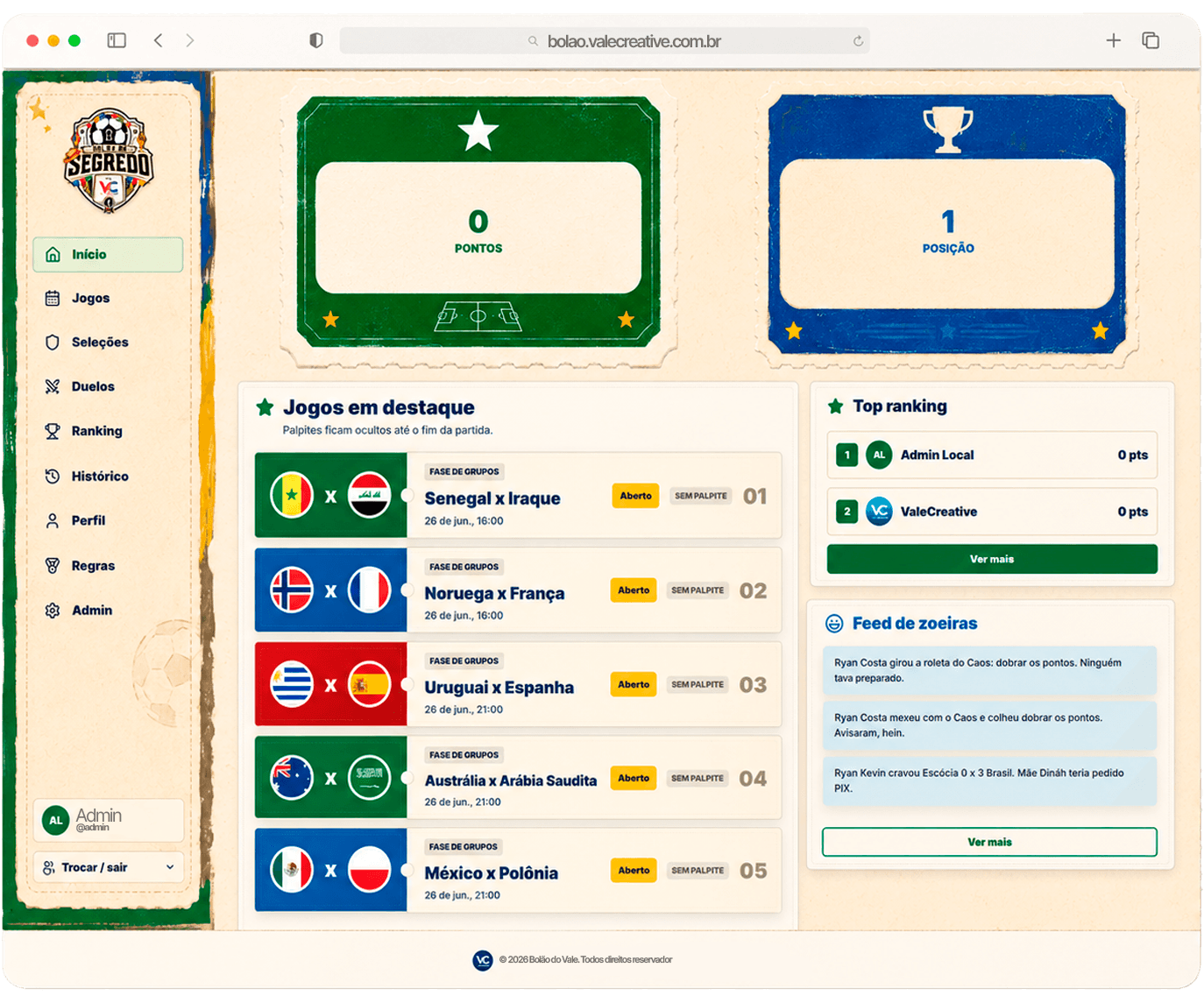 Prévia do app do Bolão das Eliminatórias